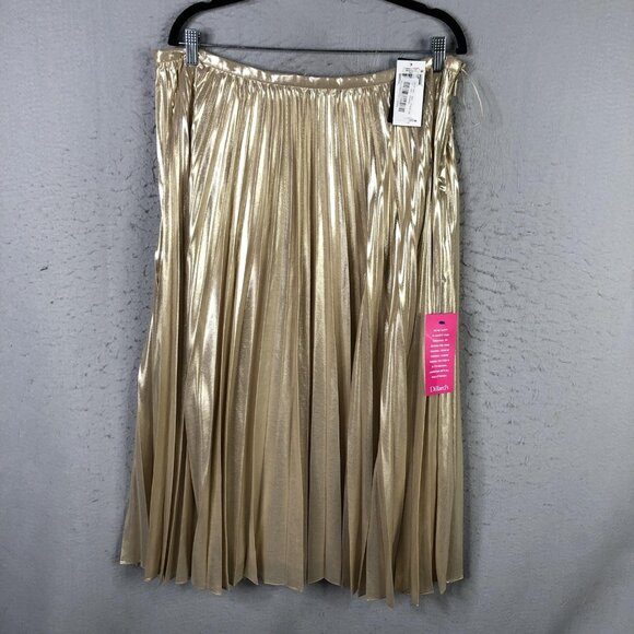 Lauren Ralph Lauren Dresses & Skirts - Lauren Ralph Lauren Skirt Womens 14 Gold Metallic Pleated Midi Party Formal